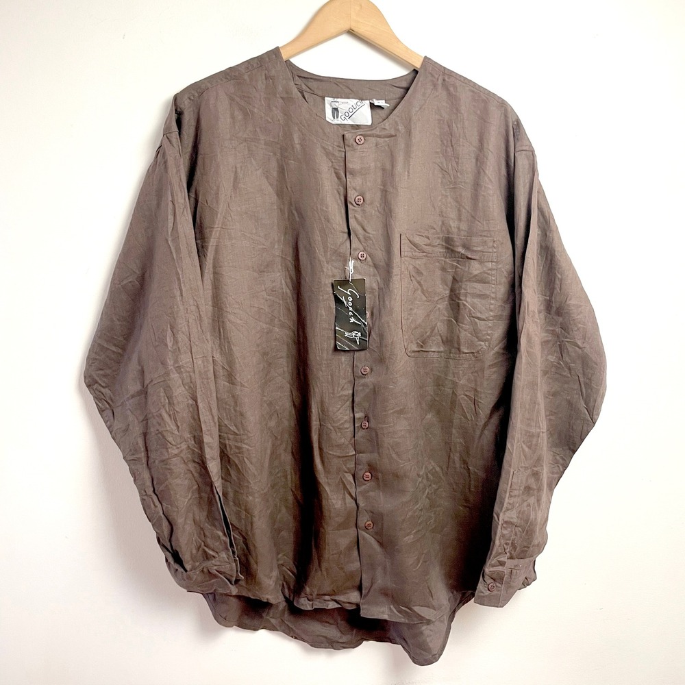 Vintage Goouch Linen Shirt Sz Medium Brown NWT Minimalist Quiet Luxury Timeless